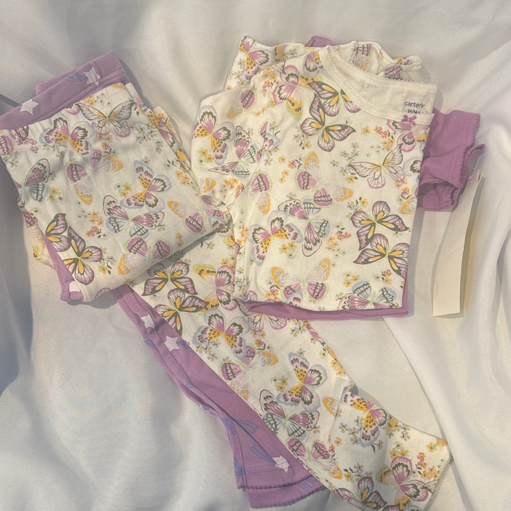 Carter's Kids Pajama Set with Butterfly Print - Purple and Cream
